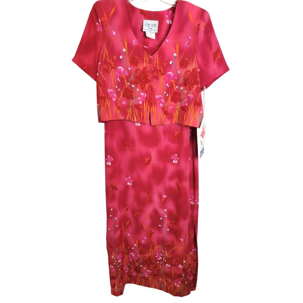 NWT VTG Leslie Belle Pink Floral 2-Piece Dress‎ & Jacket Set Womens Size 10P